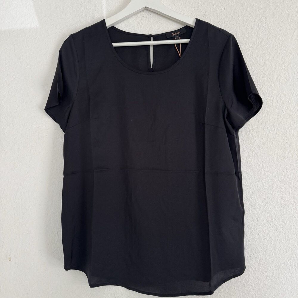NWT Quince Silk Washable Stretch Tee Black Sz S Minimalist Quiet Luxury Preppy - Picture 7 of 16